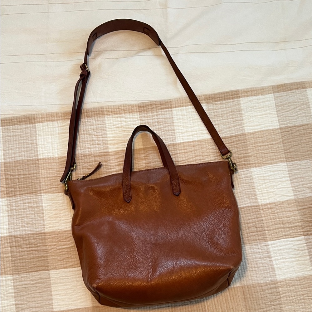 Classic Brown Leather Tote Crossbody Bag